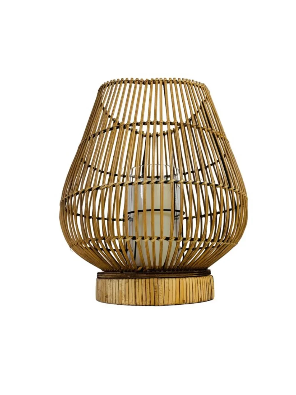 Vintage Bamboo Lantern Woven Candle Holder Glass Hurricane Coastal Table Decor